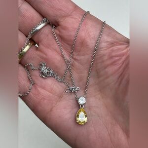 Nadri Silver Rhodium Plated Necklace with Yellow Teardrop & Clear Cubic Zirconia
